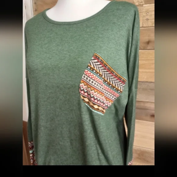 POGTMM Women's Fall Long Sleeve Tops Aztec Southwest Pattern T-Shirt Large - Picture 2 of 10